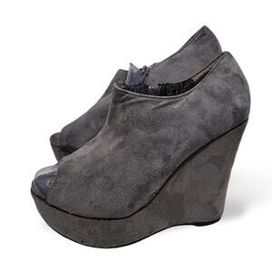 Grey Suede Platform Wedges, Women's 6.5